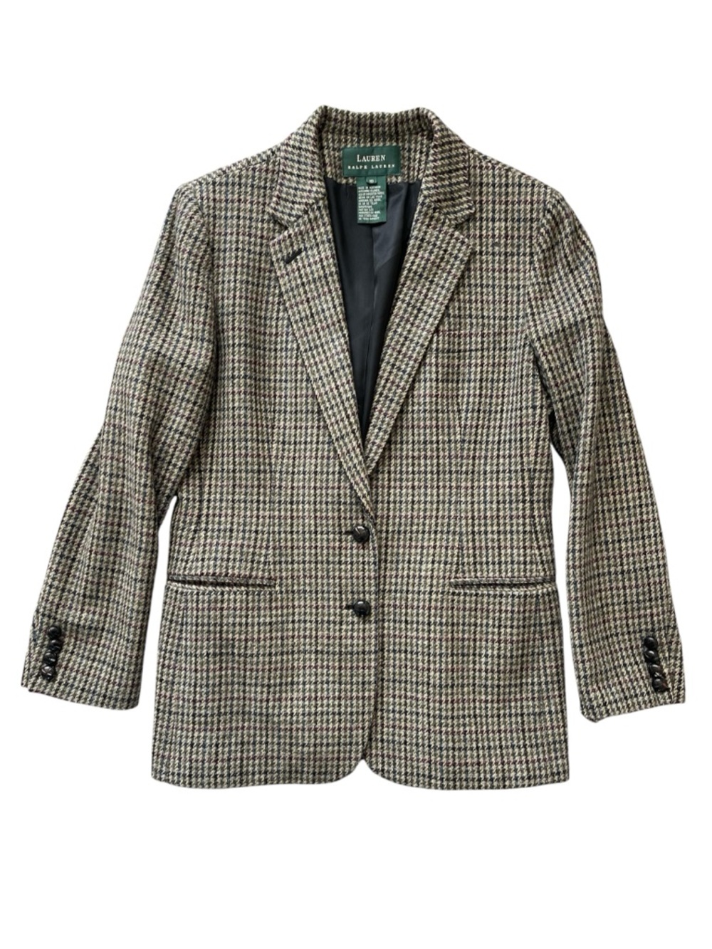 Lauren Ralph Lauren 100% Wool Houndstooth Blazer Jacket Cream Maroon Size 10